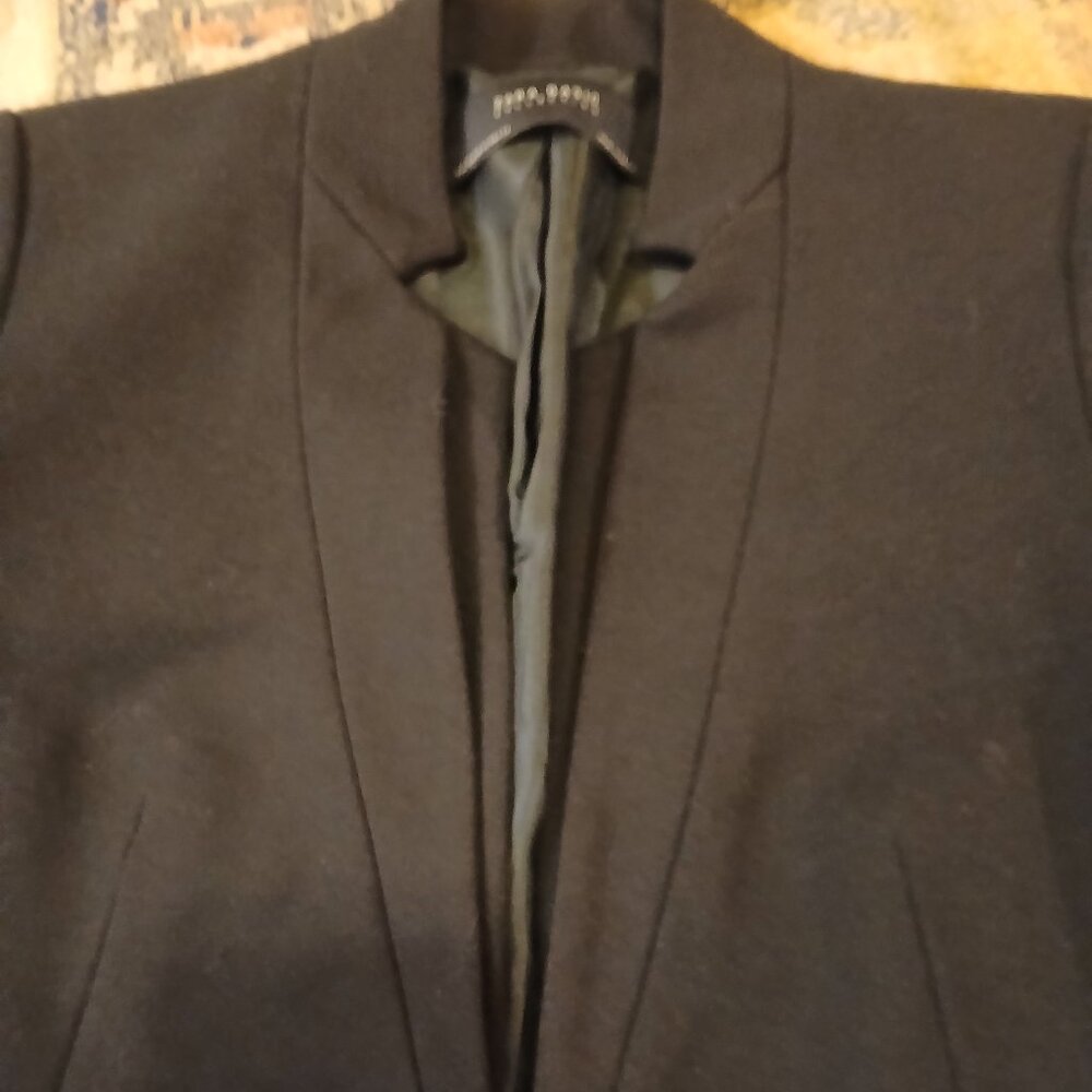 ZARA BASIC Black Single Breast Snap Long Peacoat S -Like new - Picture 7 of 11